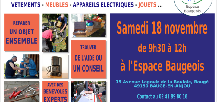 Repair Café de novembre 2023 à l'Espace Baugeois