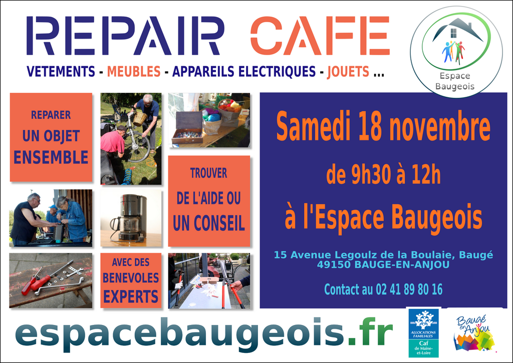 Repair Café de novembre 2023 à l'Espace Baugeois