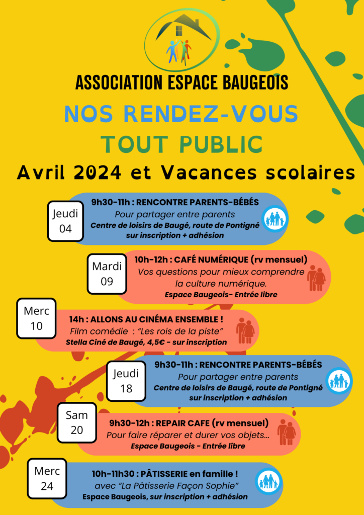 programme de l'Association Espace Baugeois en avril 2024