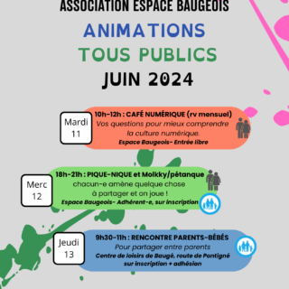 Programme des activités proposées par l'association Espace Baugeois en juin 2024