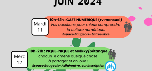 Programme des activités proposées par l'association Espace Baugeois en juin 2024