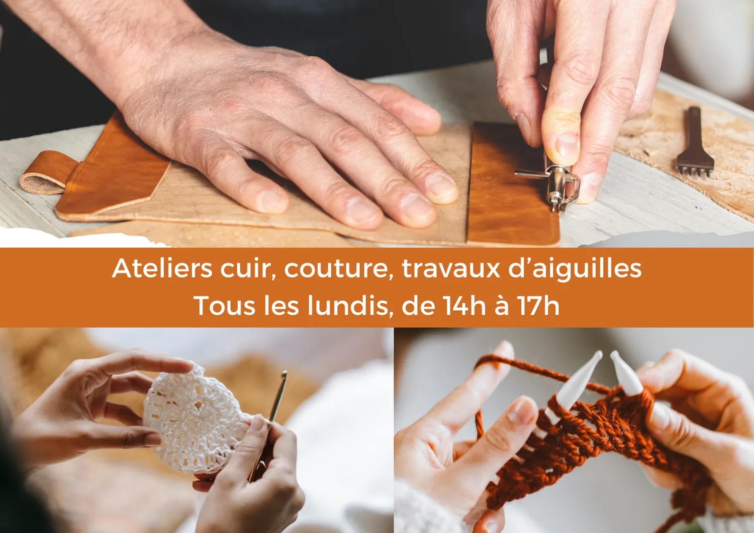 Ateliers cuir, couture, travaux d'aiguille à l'association Espace Baugeois